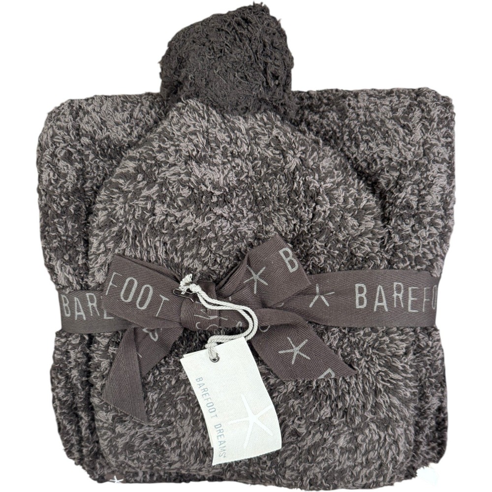 Barefoot Dreams Beanie Scarf Set Women One Size Espresso Cocoa CozyChic Pom Pom‎